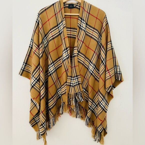 Check Plaid Fringe Poncho One size fits most Comfy Cozy - Picture 1 of 6